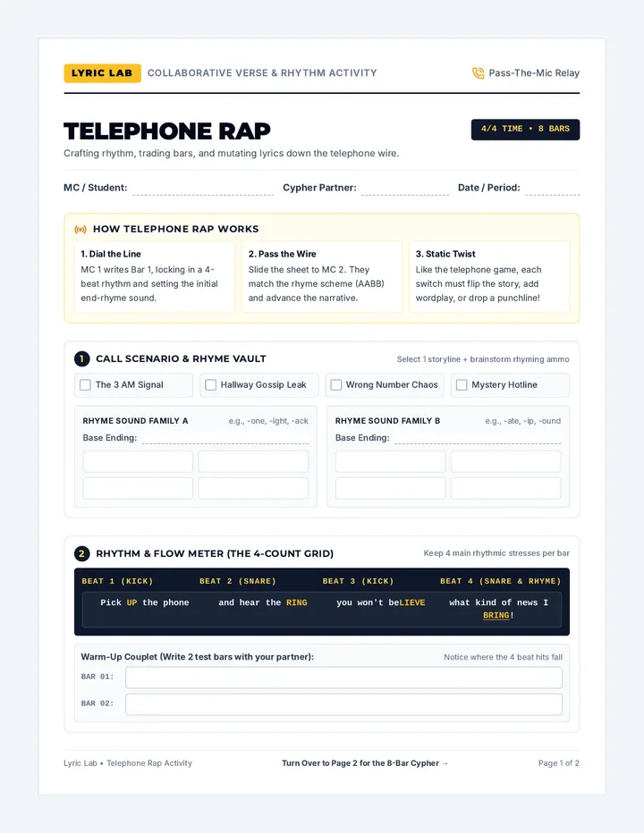 Telephone Rap Worksheet