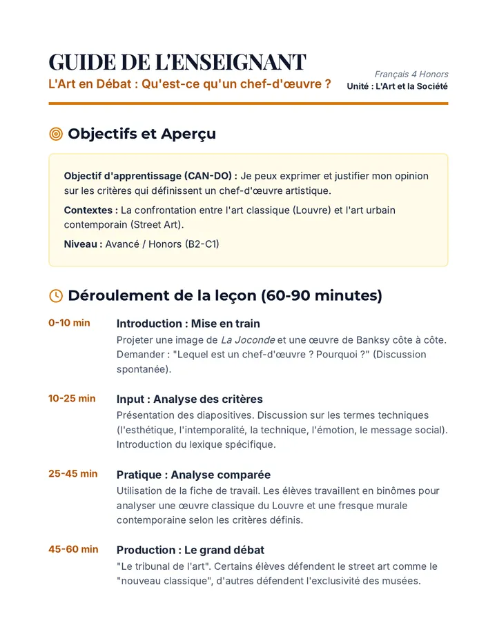Art en Débat Teacher Guide