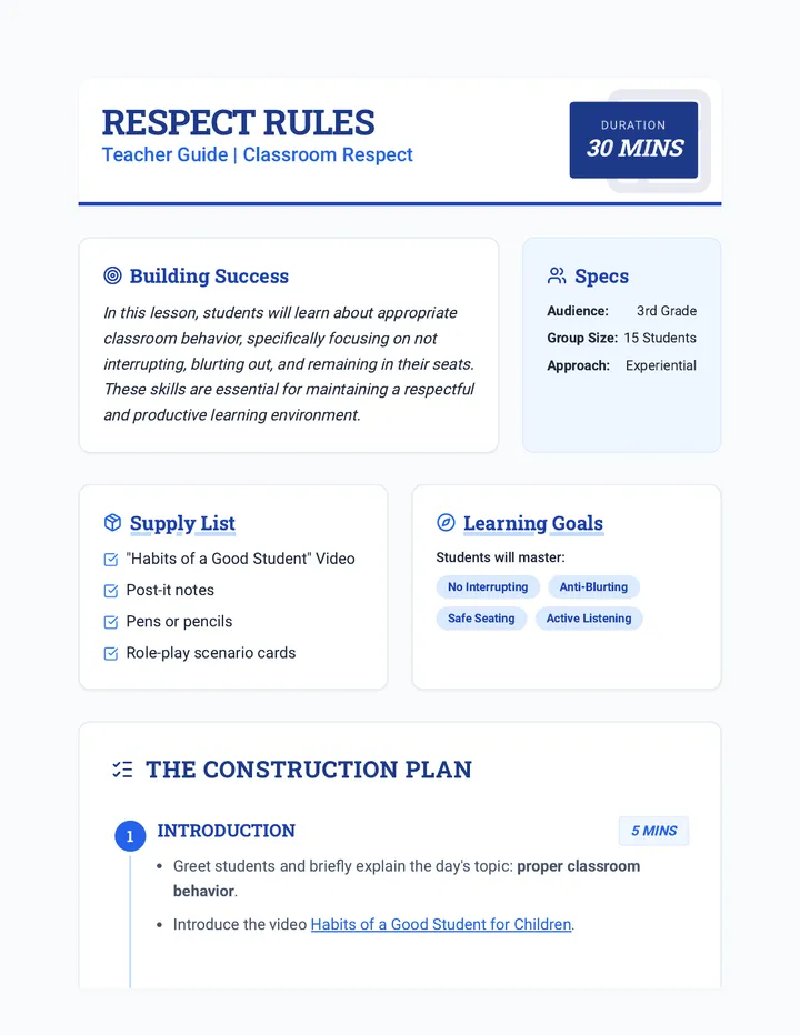 Respect Rules Teacher Guide