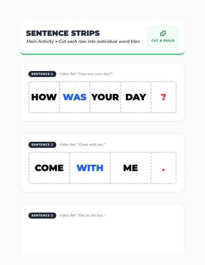 Scrambled Sentence Strips Activity Sheet