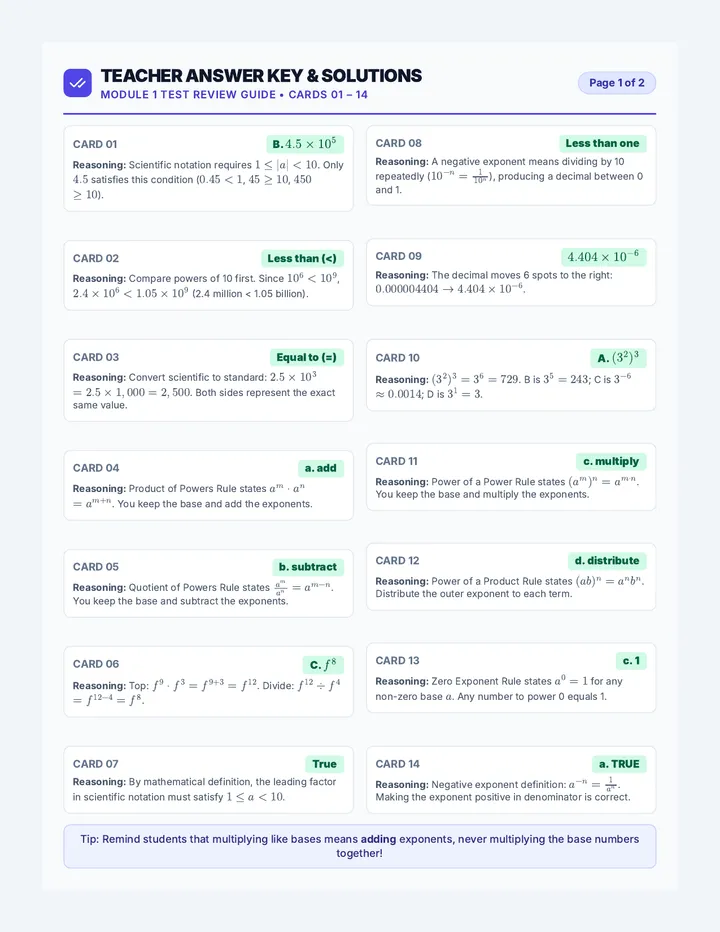 Powers and Notation Answer Key