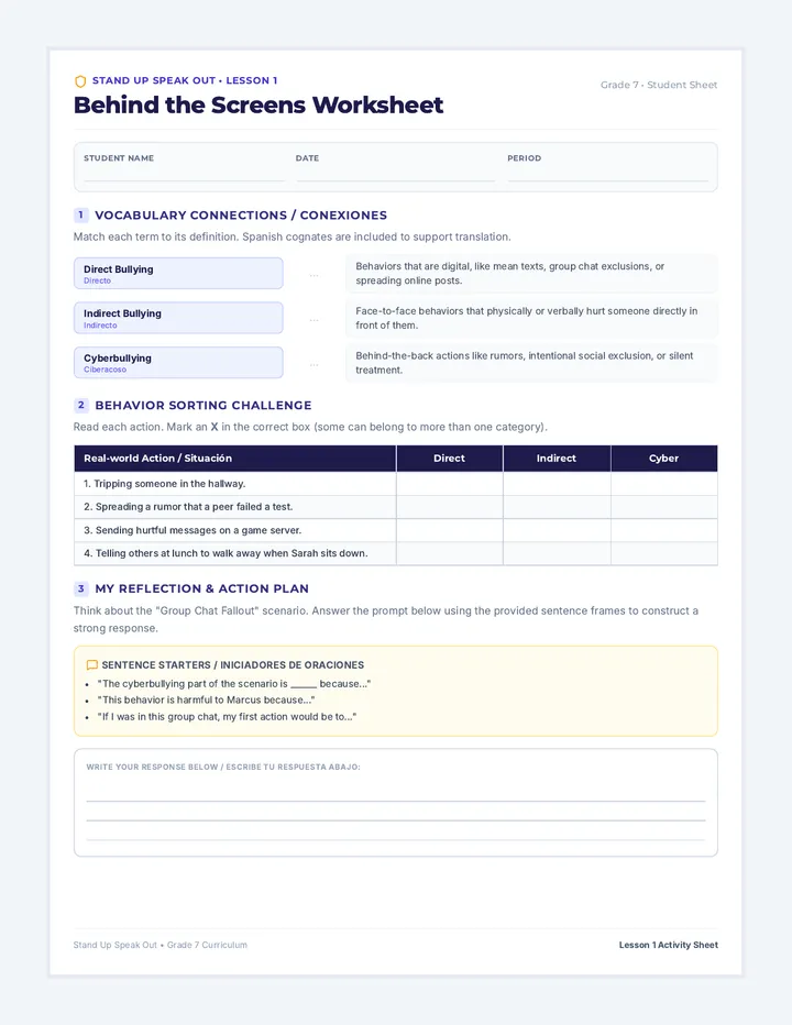 Behind Screens Worksheet