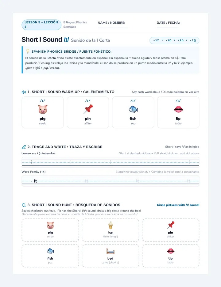 Short I Worksheet