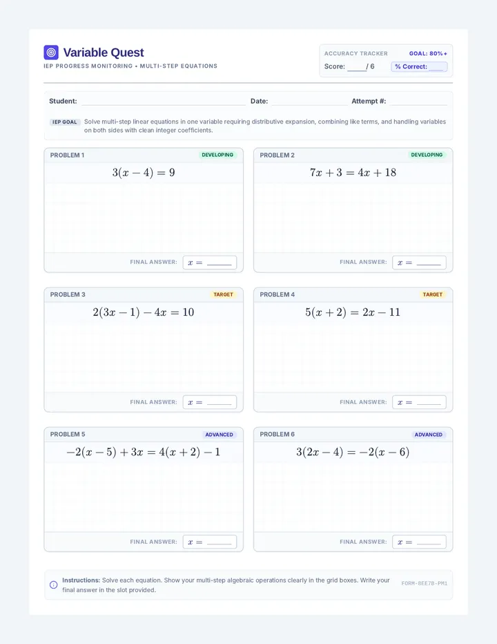 Variable Quest Worksheet