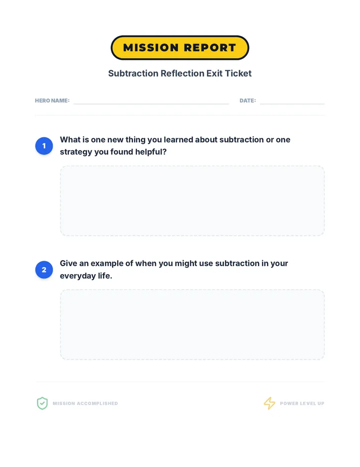 Subtraction Reflection Exit Ticket