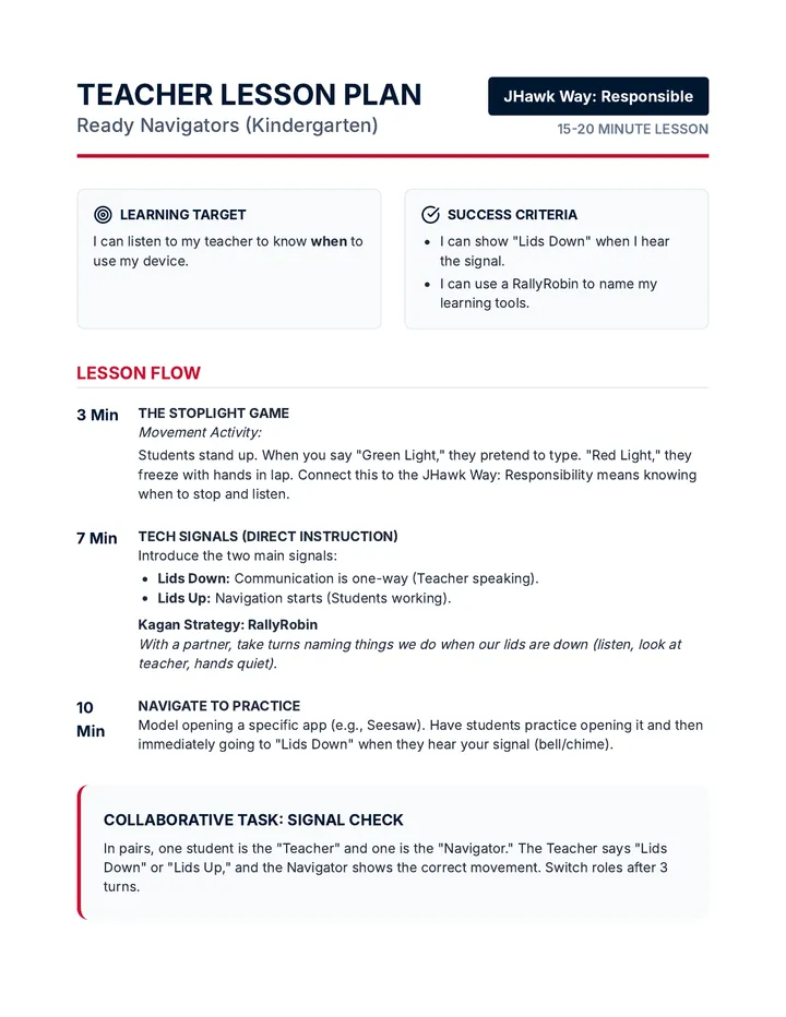 Ready Navigators Teacher Plan K