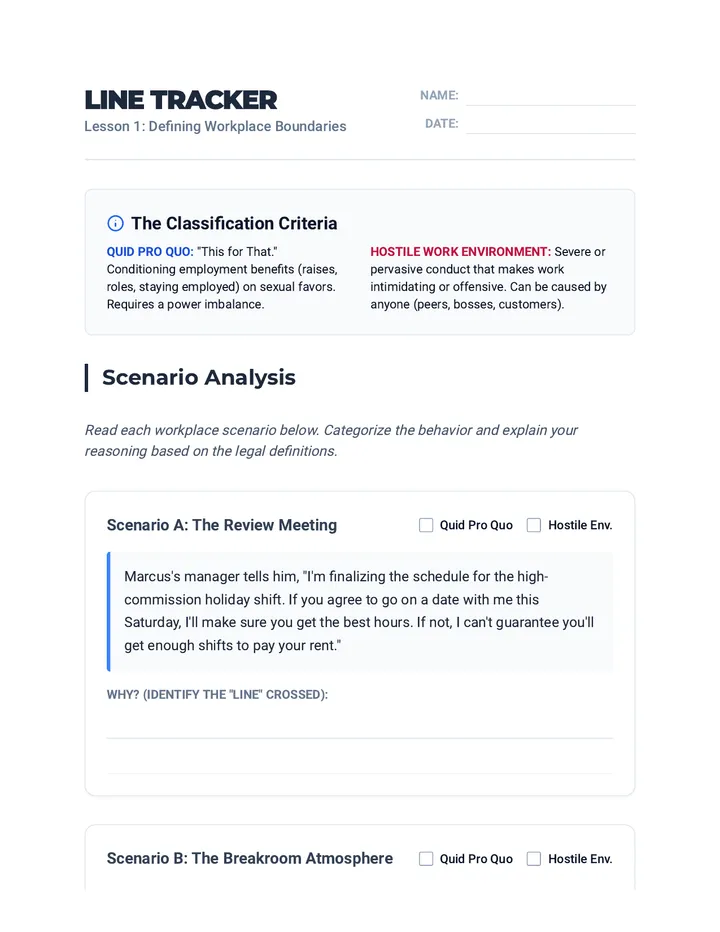 Line Tracker Worksheet