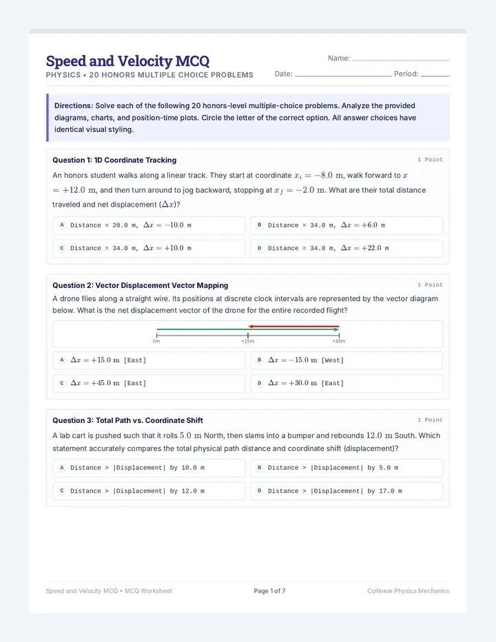 Speed Velocity MCQ Worksheet