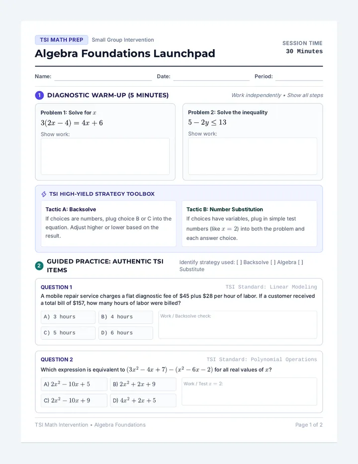 Algebra Launchpad Student Packet