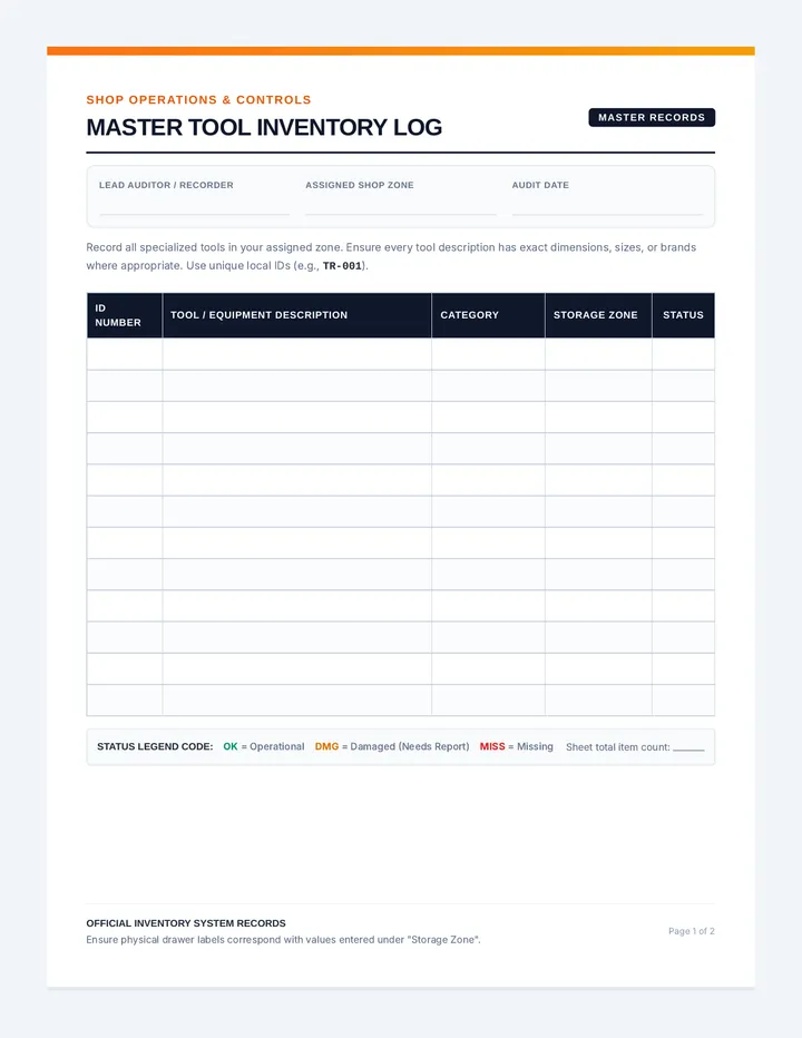 Master Inventory and Audit Sheets