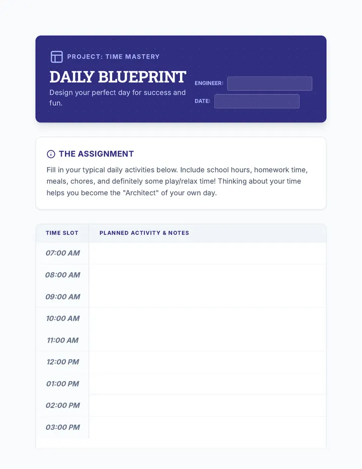 Daily Blueprint Worksheet