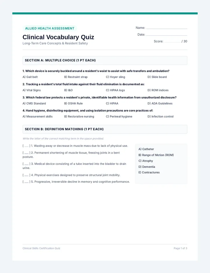 Clinical Vocabulary Quiz