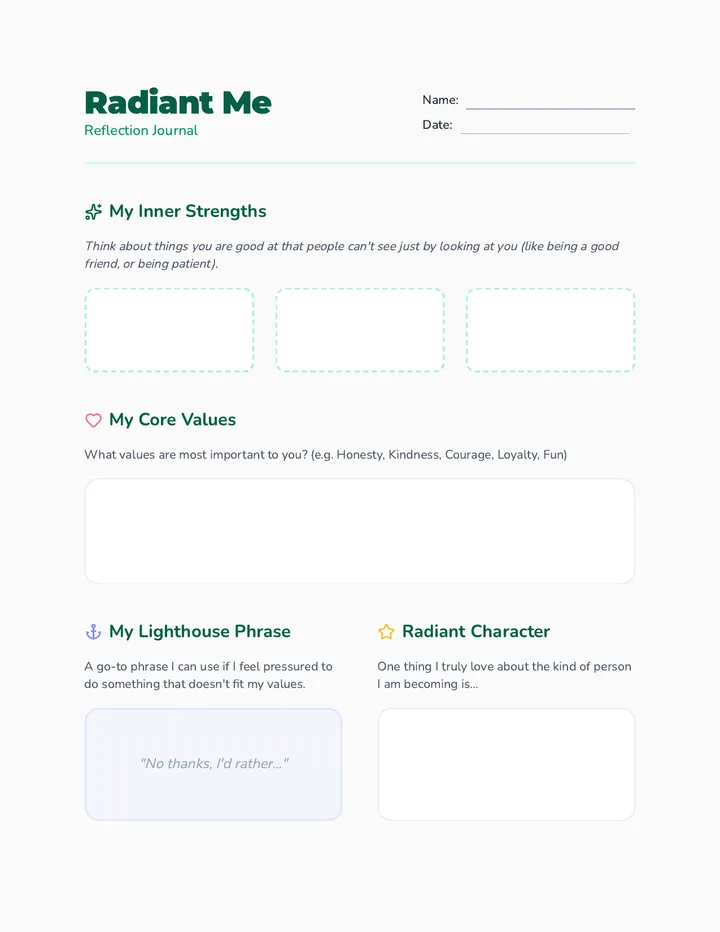 Radiant Me Reflection Worksheet