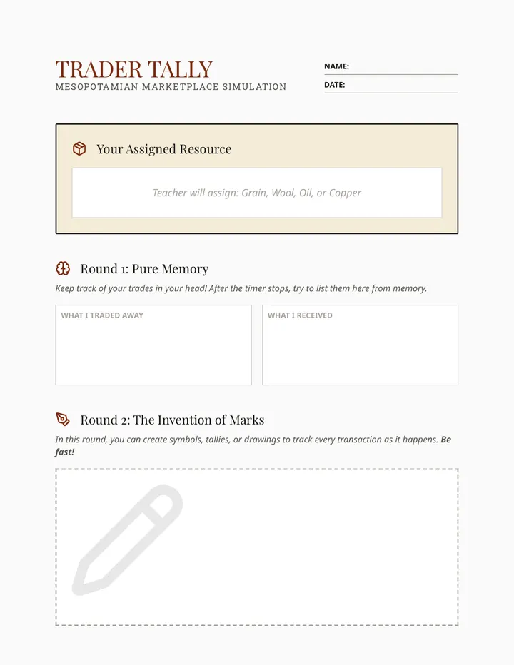 Trader Tally Worksheet