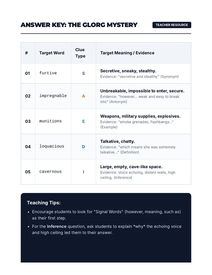 Glorg Mystery Answer Key