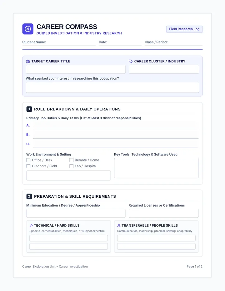 Career Compass Worksheet