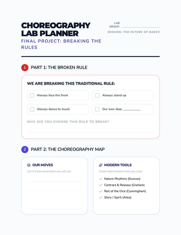 Choreography Lab Planner Worksheet