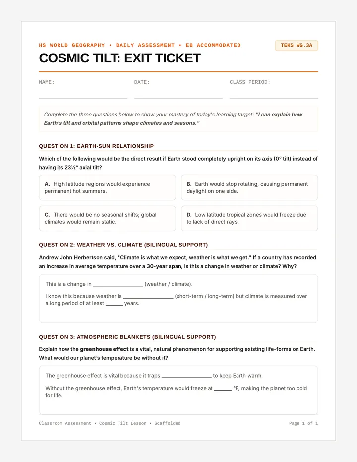 Cosmic Tilt Exit Ticket