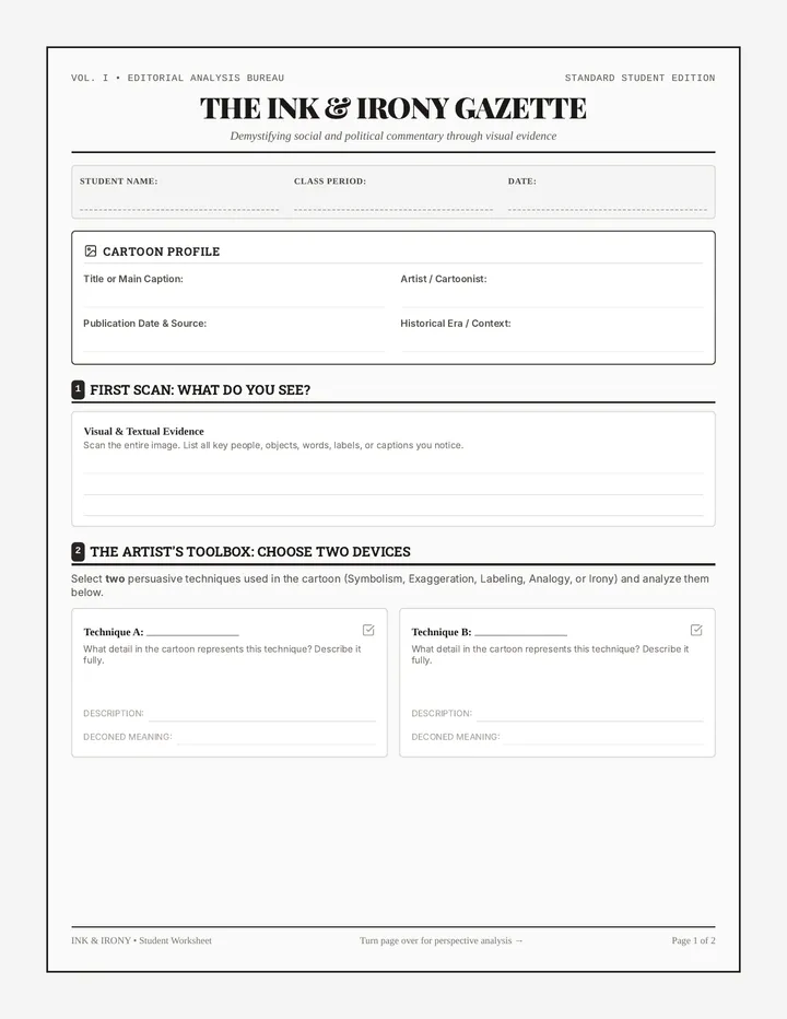 Ink and Irony Worksheet