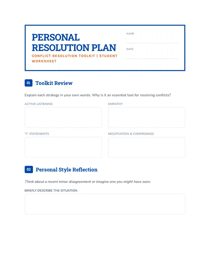 Resolution Plan Worksheet