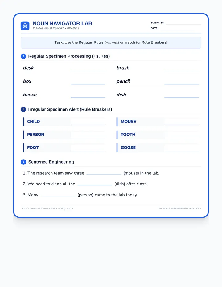 Noun Navigator Plural Worksheet