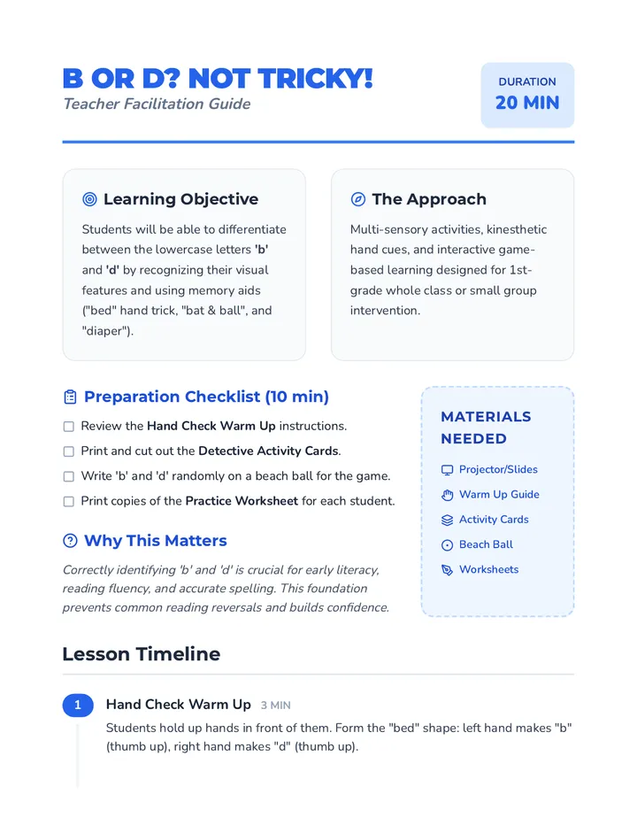 B or D Lesson Plan Teacher Guide