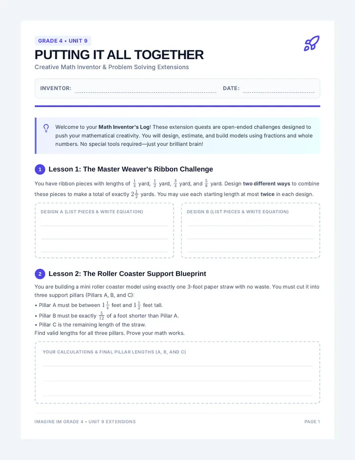 Putting It All Together Extension Packet