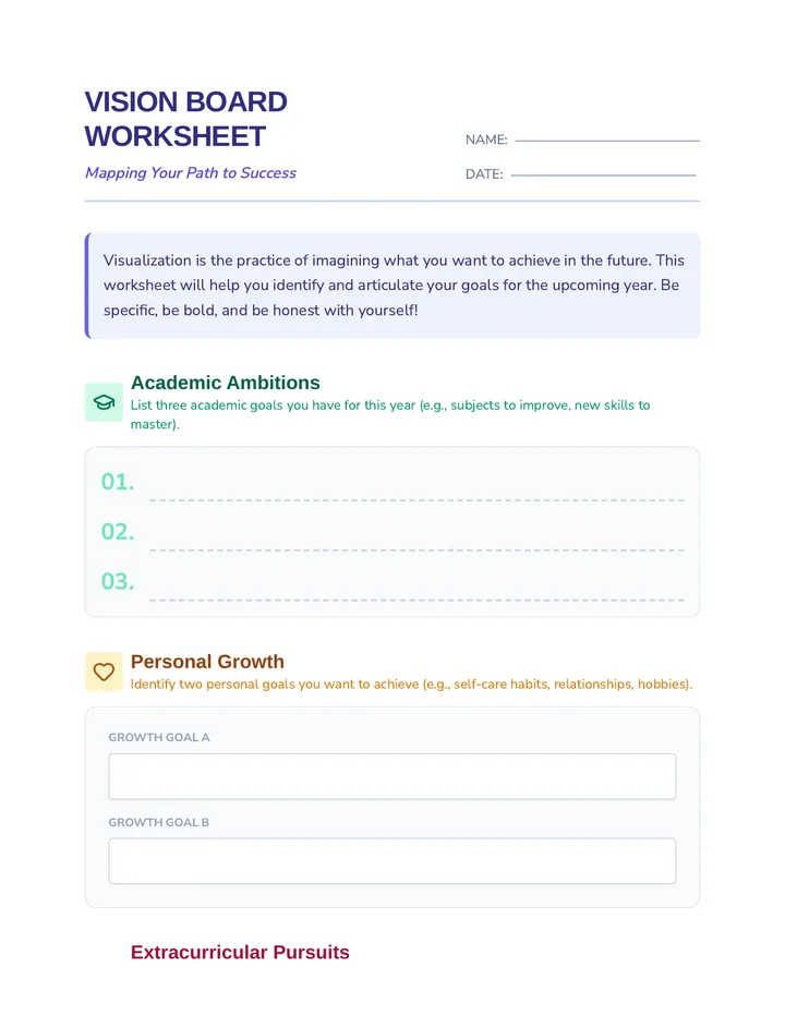 Vision Board Worksheet