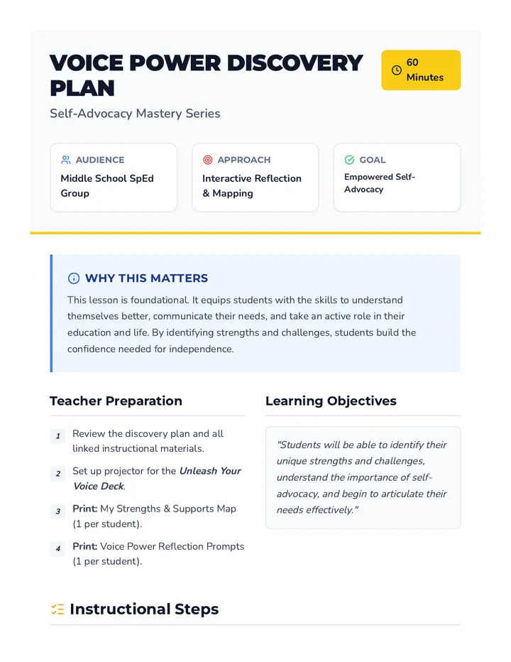 Voice Power Discovery Plan Lesson Plan