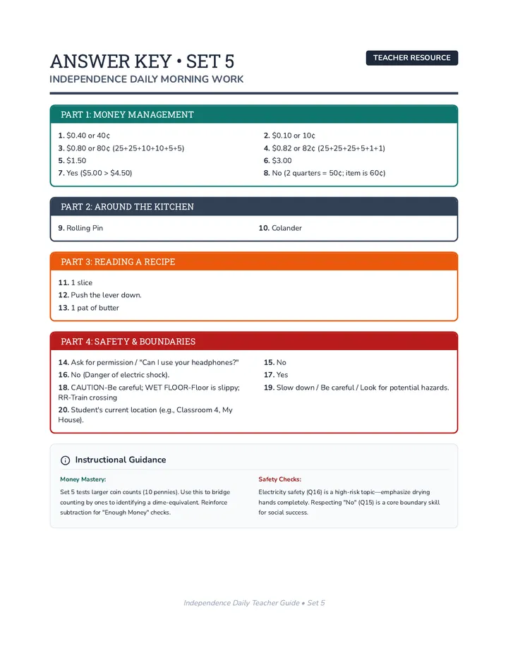 Independence Daily Answer Key 5