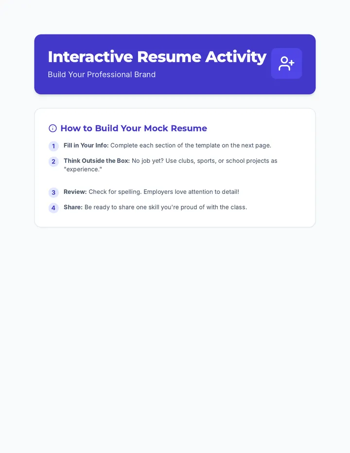 Interactive Resume Activity