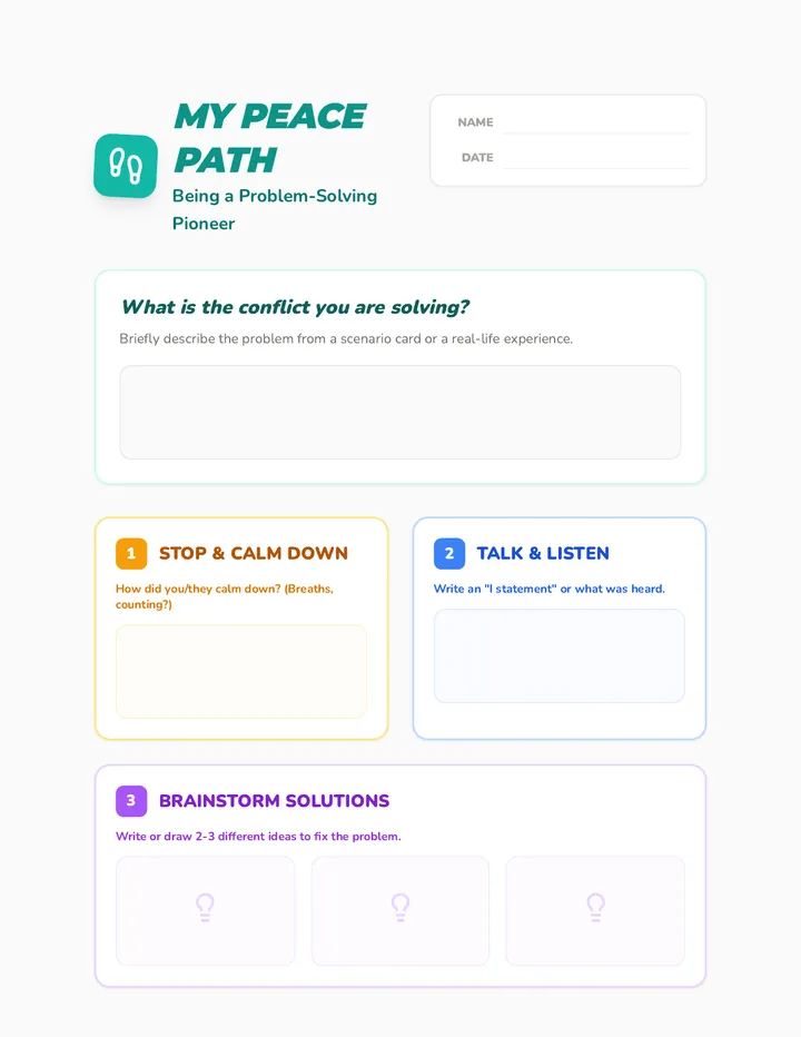 My Peace Path Steps Worksheet