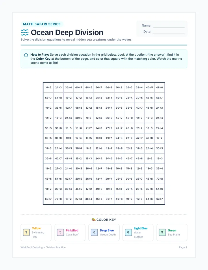 Ocean Deep Division Worksheet