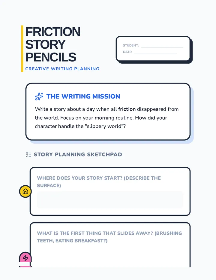 Friction Story Pencils Worksheet