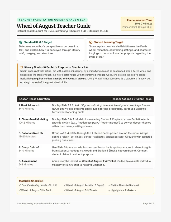 Wheel of August Teacher Guide
