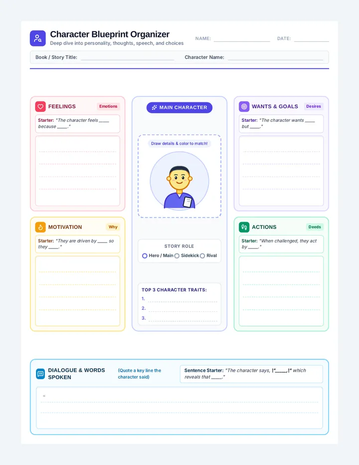 Character Blueprint Graphic Organizer