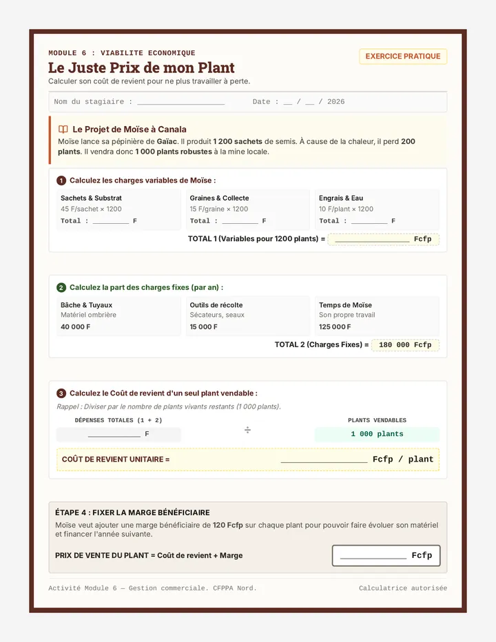 Semeurs du Maquis Fiche de Calcul