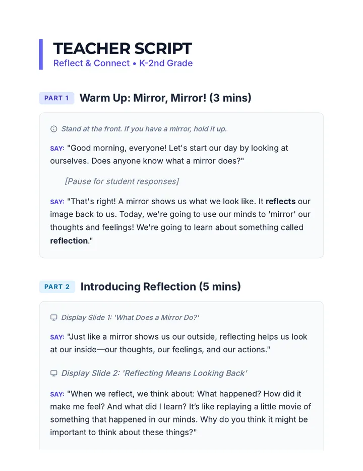 Reflect and Connect Script