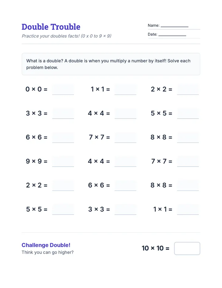 Double Trouble Worksheet