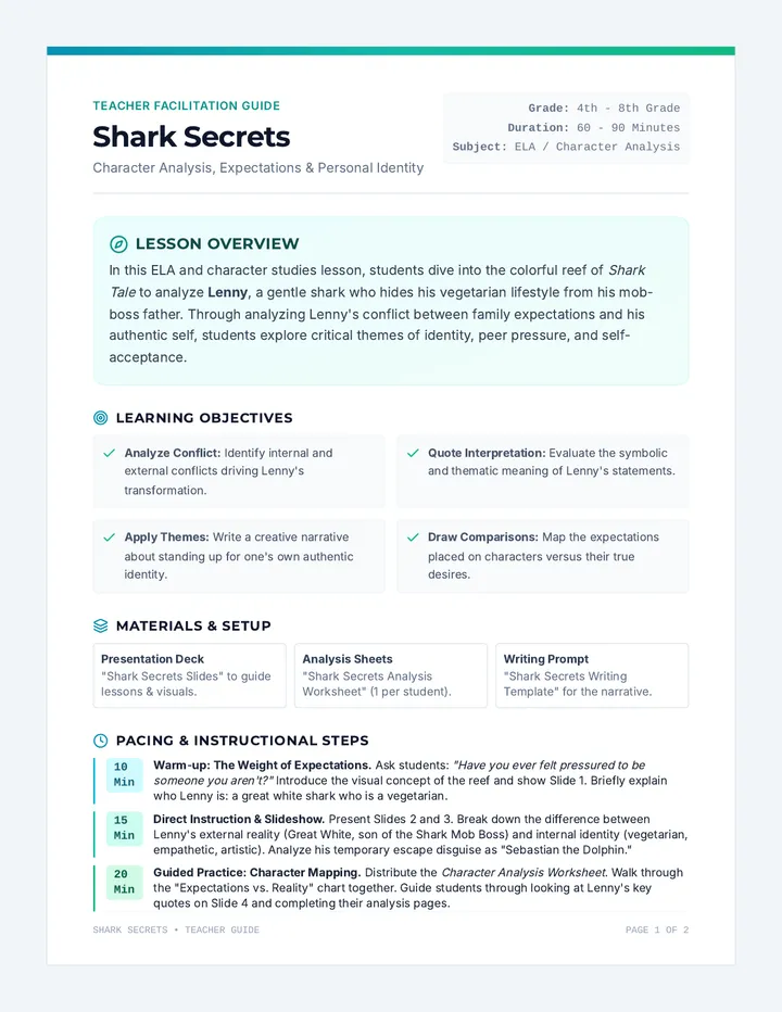 Shark Secrets Lesson Plan