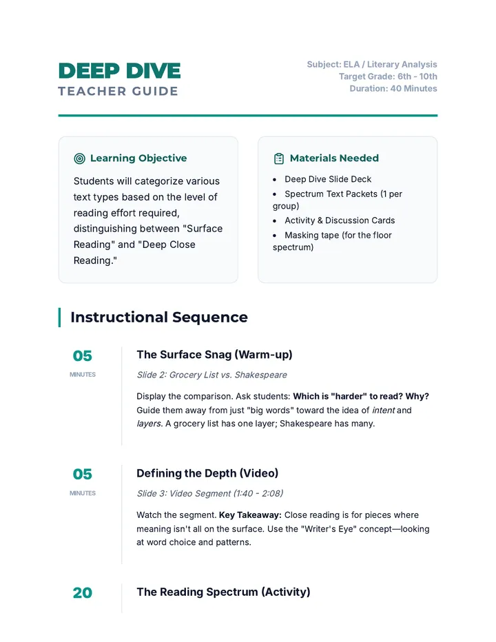 Deep Dive Teacher Guide
