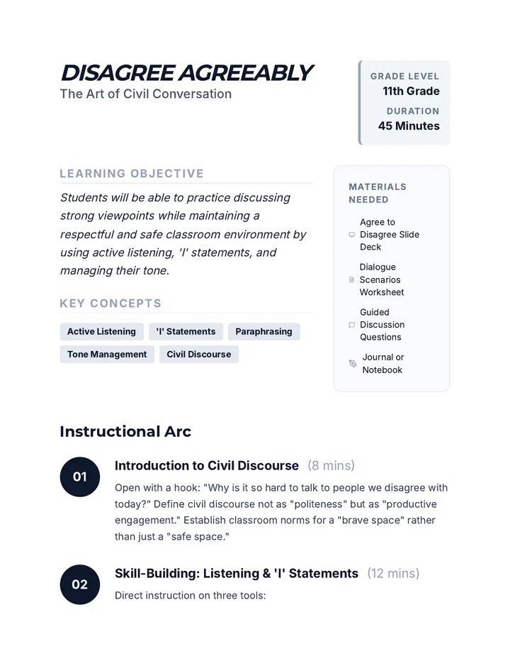 Civil Conversation Lesson Plan