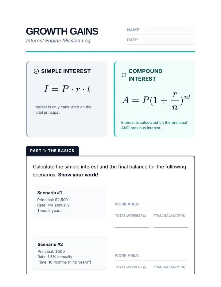 Growth Gains Worksheet