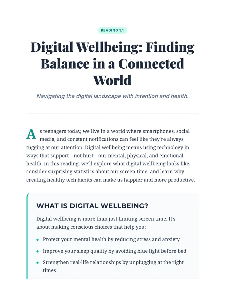 Digital Wellbeing Intro Reading