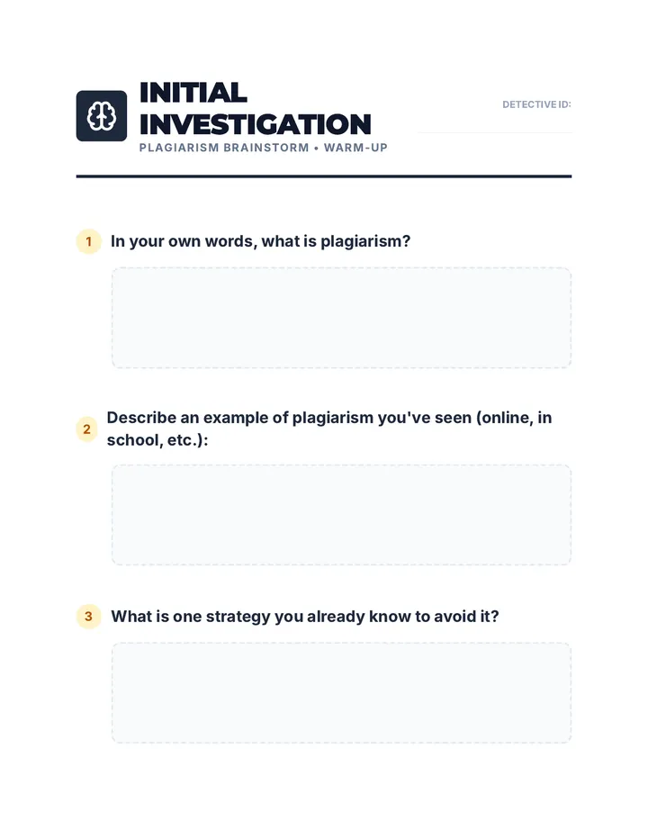 Plagiarism Brainstorm Warm-Up