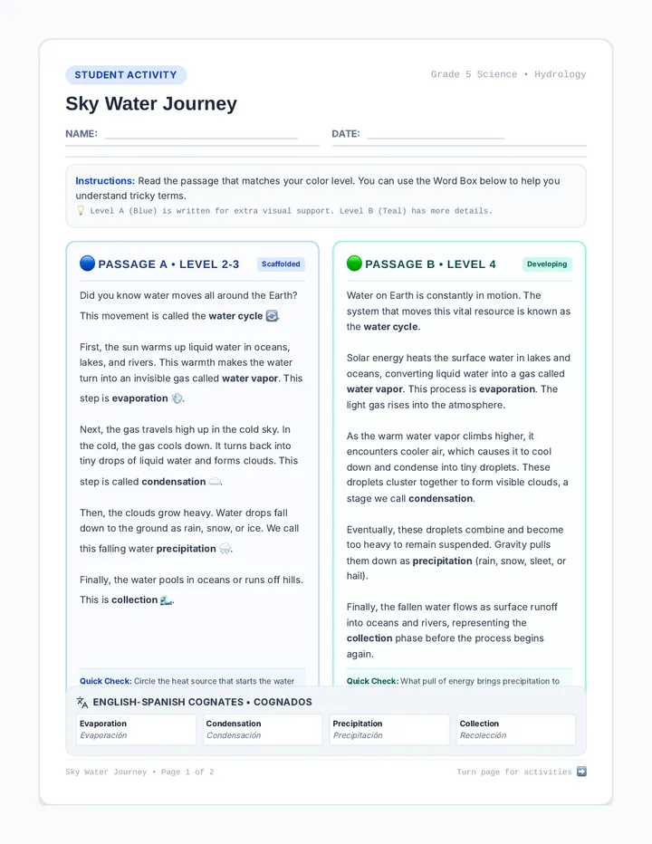 Sky Water Journey Student Worksheet