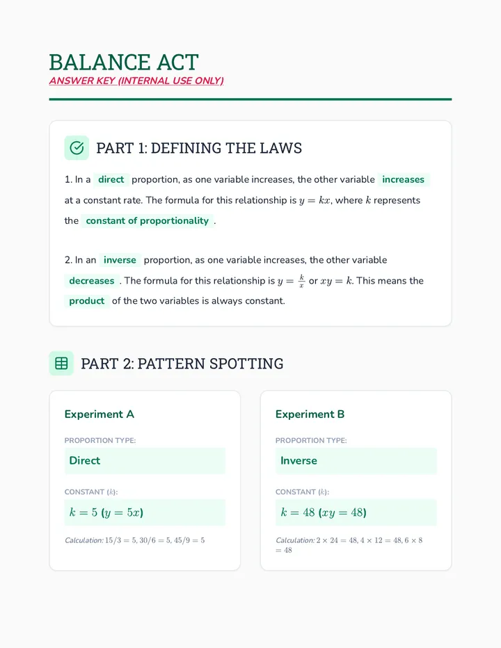 Balance Act Answer Key