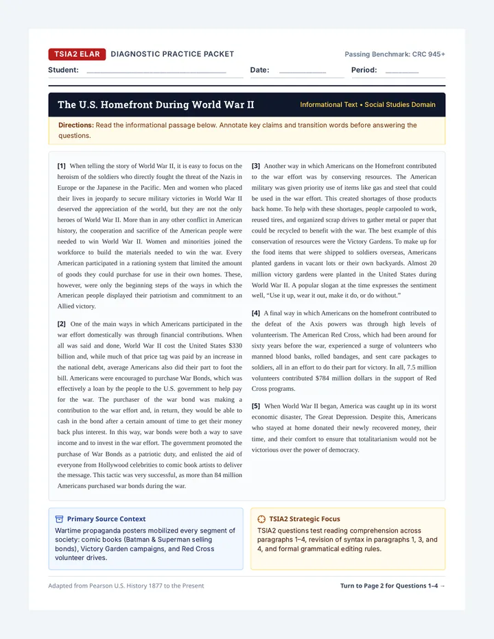 Homefront TSIA2 Practice Worksheet