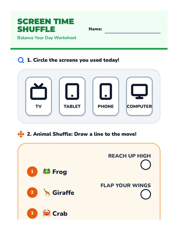 Screen Time Shuffle Worksheet