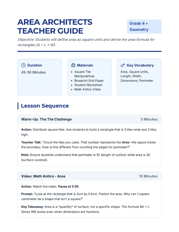 Area Architects Teacher Guide